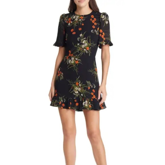 Reformation Black and Orange Floral Mini Dress - Picture 1 of 5